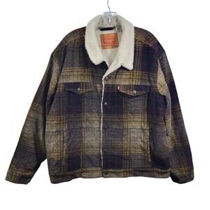 Levi's  Brown Plaid Corduroy Sherpa Lining Men's Trucker Jacket Size XL 11326-2